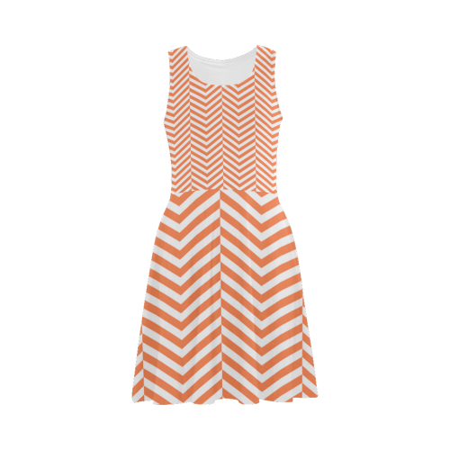 orange and white classic chevron pattern Atalanta Sundress (Model D04)