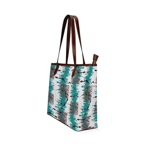 Ethnik pattern on turquoise Shoulder Tote Bag (Model 1646)