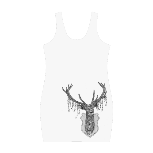 Ornate Deer head drawing - pattern art Medea Vest Dress (Model D06)