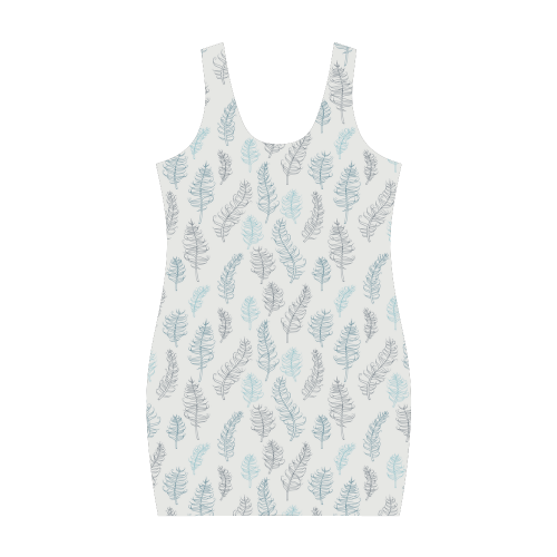 blue on grey whimsical feathers pattern Medea Vest Dress (Model D06)