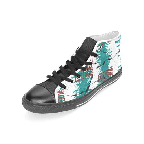 Ethnik pattern on turquoise stripes Women's Classic High Top Canvas Shoes (Model 017)
