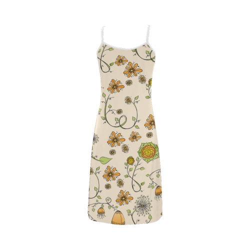 yellow orange fantasy doodle flower pattern Alcestis Slip Dress (Model D05)