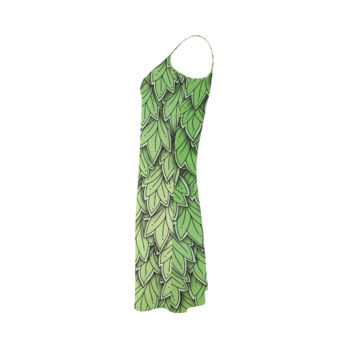Mandy Green hanging Leaves Pattern darker Alcestis Slip Dress (Model D05)