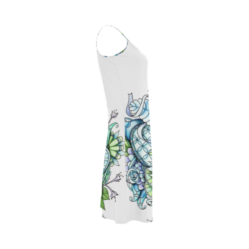 Blue Green flower drawing peaceful garden 2 Alcestis Slip Dress (Model D05)