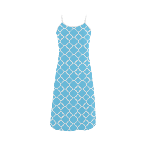 bright blue white quatrefoil classic pattern Alcestis Slip Dress (Model D05)