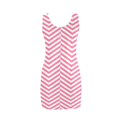 pink and white classic chevron pattern Medea Vest Dress (Model D06)