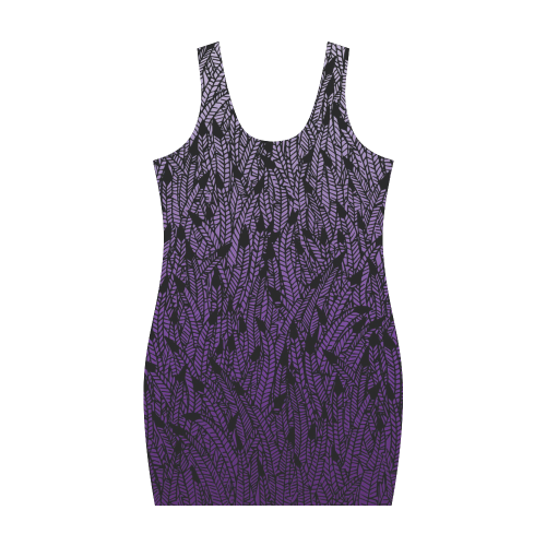 purple ombre feathers pattern black Medea Vest Dress (Model D06)