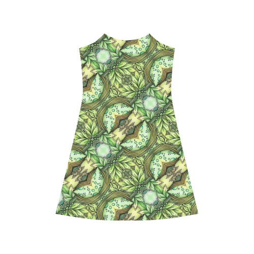 Mandy Green - water garden leaves pattern Alcestis Slip Dress (Model D05)