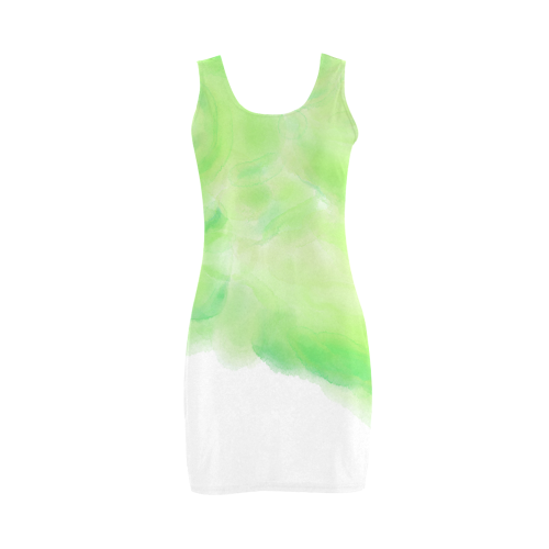 bright green watercolor abstract art Medea Vest Dress (Model D06)