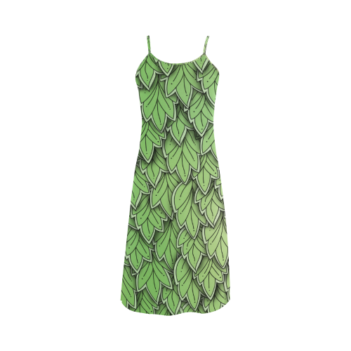 Mandy Green hanging Leaves Pattern darker Alcestis Slip Dress (Model D05)