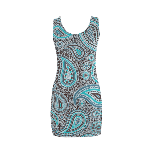blue paisley mosaic design Medea Vest Dress (Model D06)