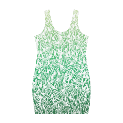 green ombre feathers pattern white Medea Vest Dress (Model D06)