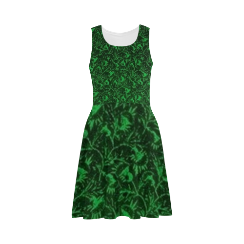 Vintage Floral Emerald Green Flowers Atalanta Sundress (Model D04)