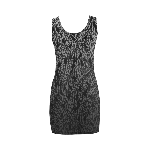 grey ombre feathers pattern black Medea Vest Dress (Model D06)