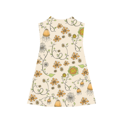 yellow orange fantasy doodle flower pattern Alcestis Slip Dress (Model D05)