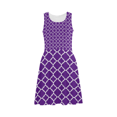 royal purple white quatrefoil classic pattern Atalanta Sundress (Model D04)