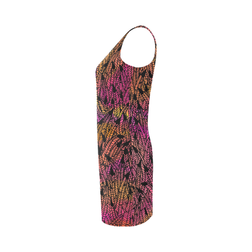 pink yellow black feather pattern Medea Vest Dress (Model D06)