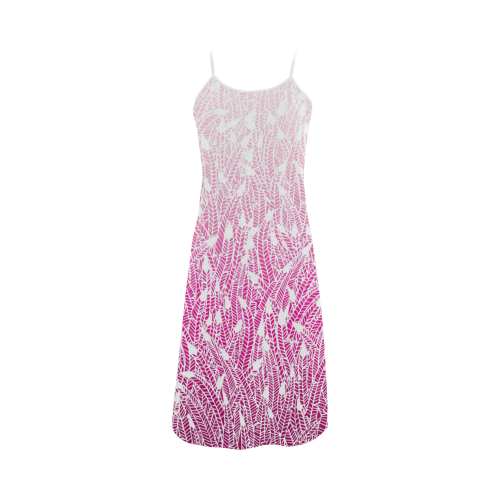 pink ombre feathers pattern white Alcestis Slip Dress (Model D05)