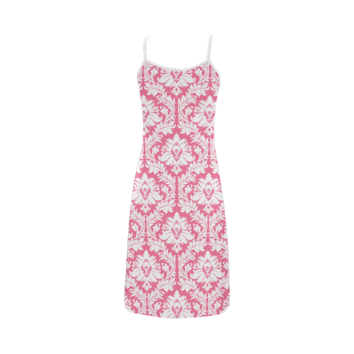 damask pattern pink and white Alcestis Slip Dress (Model D05)