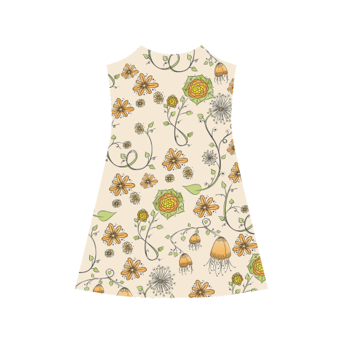 yellow orange fantasy doodle flower pattern Alcestis Slip Dress (Model D05)