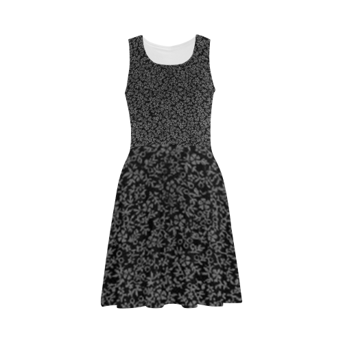 Vintage Floral Charcoal Gray Black Atalanta Sundress (Model D04)