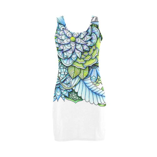 Blue green flower drawing Peaceful Garden Medea Vest Dress (Model D06)