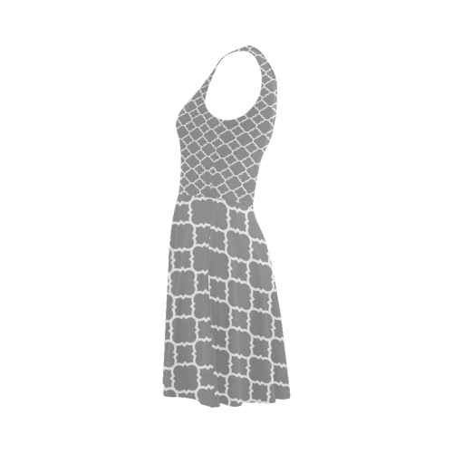 grey white quatrefoil classic pattern Atalanta Sundress (Model D04)