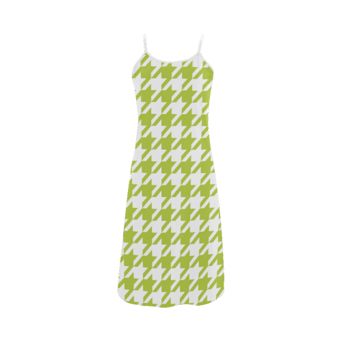 spring green and white houndstooth classic pattern Alcestis Slip Dress (Model D05)