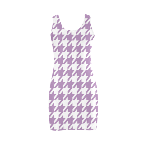 lilac and white houndstooth classic pattern Medea Vest Dress (Model D06)