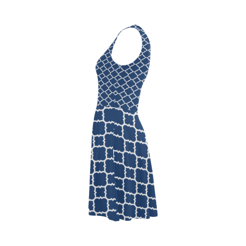 dark blue white quatrefoil classic pattern Atalanta Sundress (Model D04)