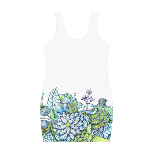 Blue green flower drawing Peaceful Garden Medea Vest Dress (Model D06)