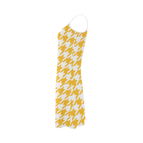 sunny yellow and white houndstooth classic pattern Alcestis Slip Dress (Model D05)