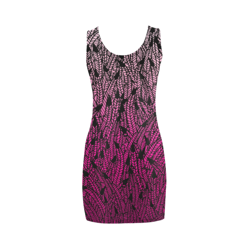 pink ombre feathers pattern black Medea Vest Dress (Model D06)