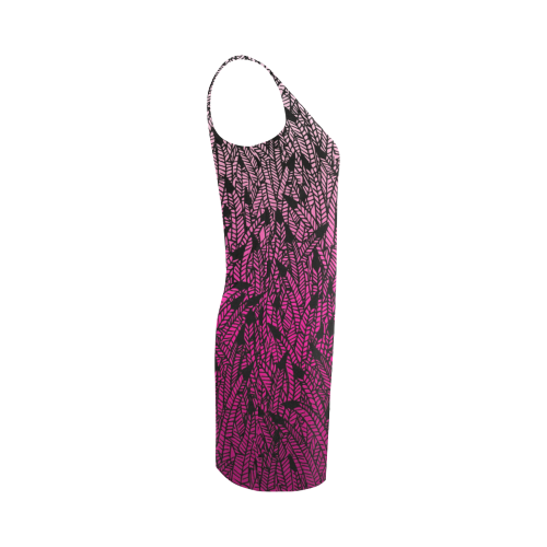 pink ombre feathers pattern black Medea Vest Dress (Model D06)