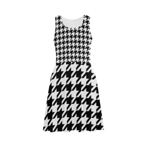 black and white houndstooth classic pattern Atalanta Sundress (Model D04)