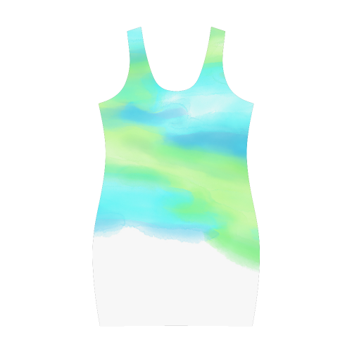 blue green water color abstract art Medea Vest Dress (Model D06)