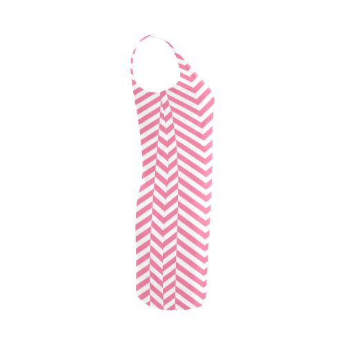pink and white classic chevron pattern Medea Vest Dress (Model D06)