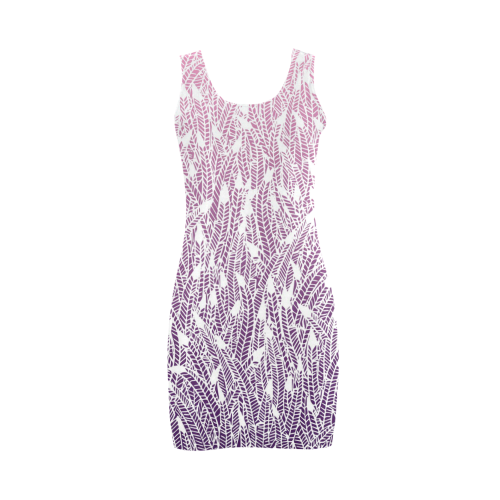 pink purple ombre feather pattern white Medea Vest Dress (Model D06)
