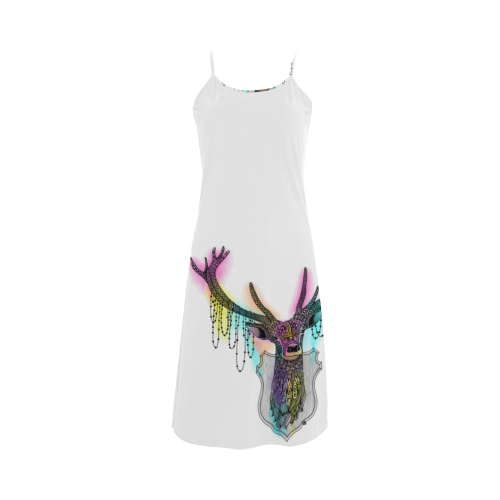 Watercolor deer head, ornate animal drawing Alcestis Slip Dress (Model D05)