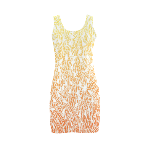 yellow orange ombre feather pattern white Medea Vest Dress (Model D06)