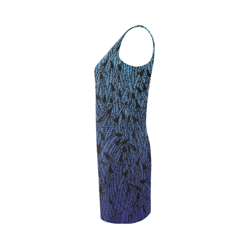 blue ombre black feather pattern Medea Vest Dress (Model D06)