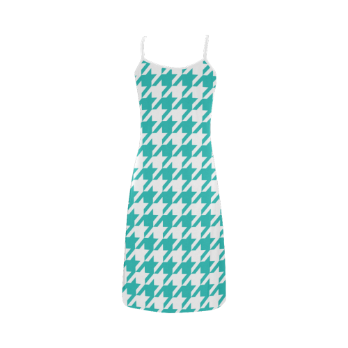 turquoise and white houndstooth classic pattern Alcestis Slip Dress (Model D05)