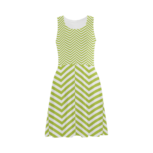 spring green and white classic chevron pattern Atalanta Sundress (Model D04)