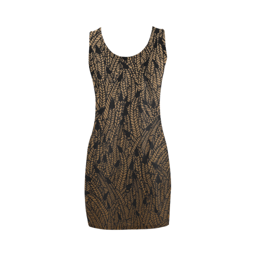 brown ombre feathers pattern black Medea Vest Dress (Model D06)