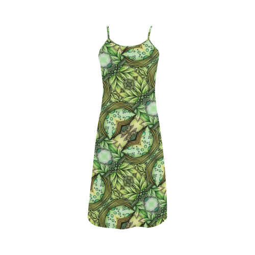 Mandy Green - water garden leaves pattern Alcestis Slip Dress (Model D05)
