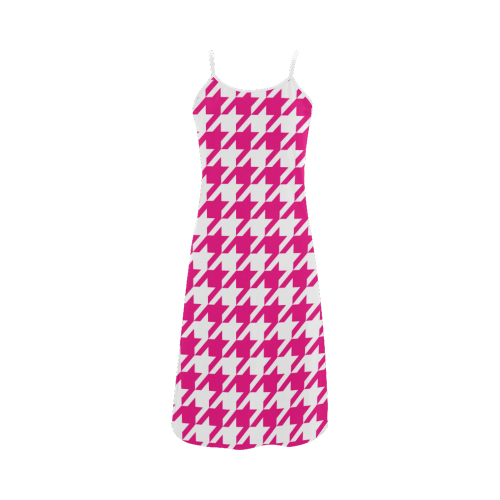 hot pink  and white houndstooth classic pattern Alcestis Slip Dress (Model D05)