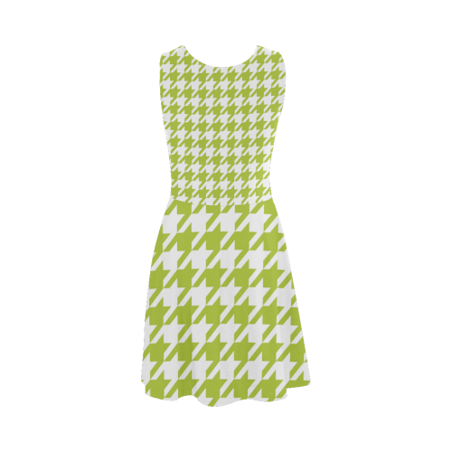 spring green and white houndstooth classic pattern Atalanta Sundress (Model D04)