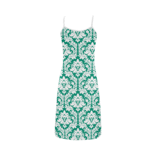 damask pattern emerald green and white Alcestis Slip Dress (Model D05)