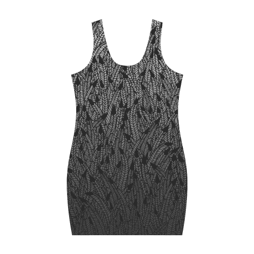 grey ombre feathers pattern black Medea Vest Dress (Model D06)