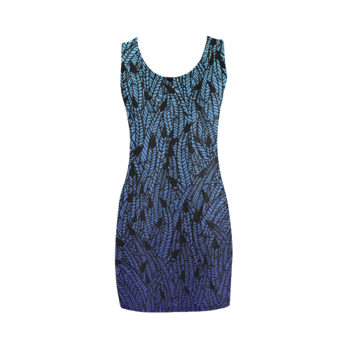 blue ombre black feather pattern Medea Vest Dress (Model D06)